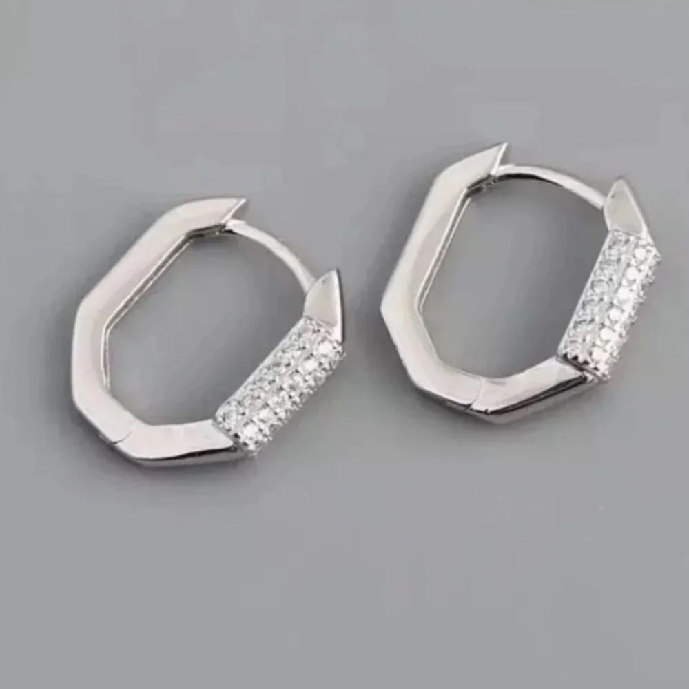 Sterling Silver Crystal Geometric Huggie Hoop Earrings Brand New